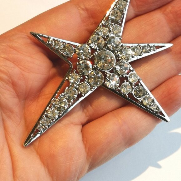 Large crystal modernist star brooch pin - Picture 6 of 7